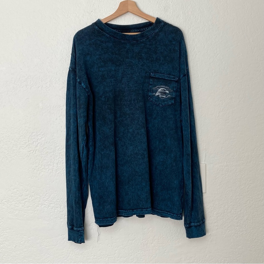 Harley Davidson Blue Marbled Long Sleeve Graphic Pocket Tee, Size XL